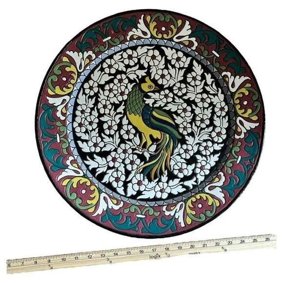 Vintage Coingrace Granada Spain Art Pottery Wall Plate 10" Pheasant Floral Rim - Picture 7 of 7